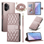 For Xiaomi Poco X8 Pro Max 5G / Redmi Turbo 5 Max 5G Wallet Case Rhombus Stitching Stand Leather Phone Cover with Long   /   Short Strap