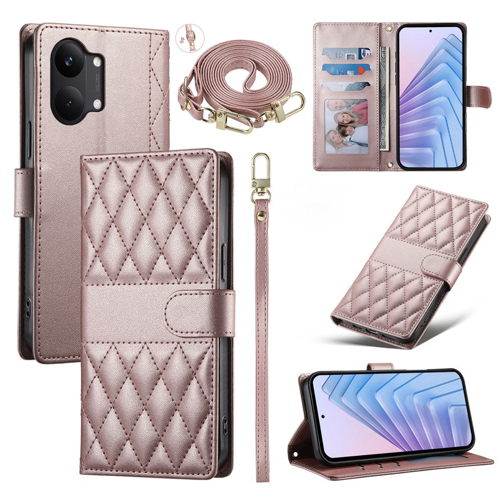 For Xiaomi Poco X8 Pro Max 5G / Redmi Turbo 5 Max 5G Wallet Case Rhombus Stitching Stand Leather Phone Cover with Long   /   Short Strap