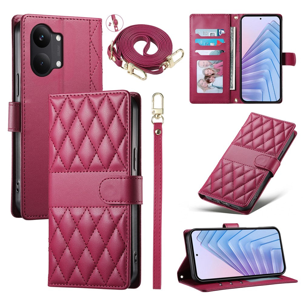 For Xiaomi Poco X8 Pro Max 5G / Redmi Turbo 5 Max 5G Wallet Case Rhombus Stitching Stand Leather Phone Cover with Long   /   Short Strap