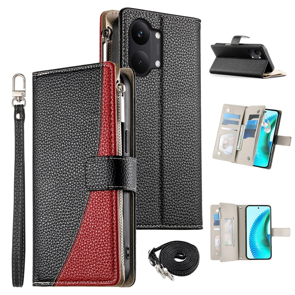 For Xiaomi Poco X8 Pro Max 5G / Redmi Turbo 5 Max 5G Leather Case Zipper Wallet Color Splicing Flip Phone Cover with Straps
