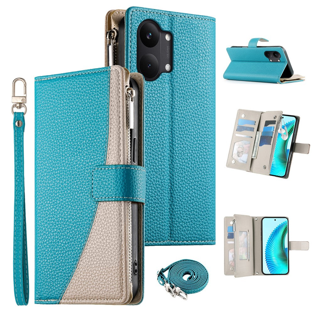 For Xiaomi Poco X8 Pro Max 5G / Redmi Turbo 5 Max 5G Leather Case Zipper Wallet Color Splicing Flip Phone Cover with Straps