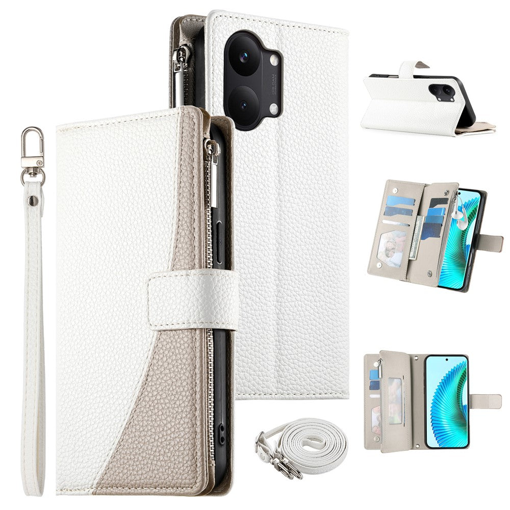 For Xiaomi Poco X8 Pro Max 5G / Redmi Turbo 5 Max 5G Leather Case Zipper Wallet Color Splicing Flip Phone Cover with Straps