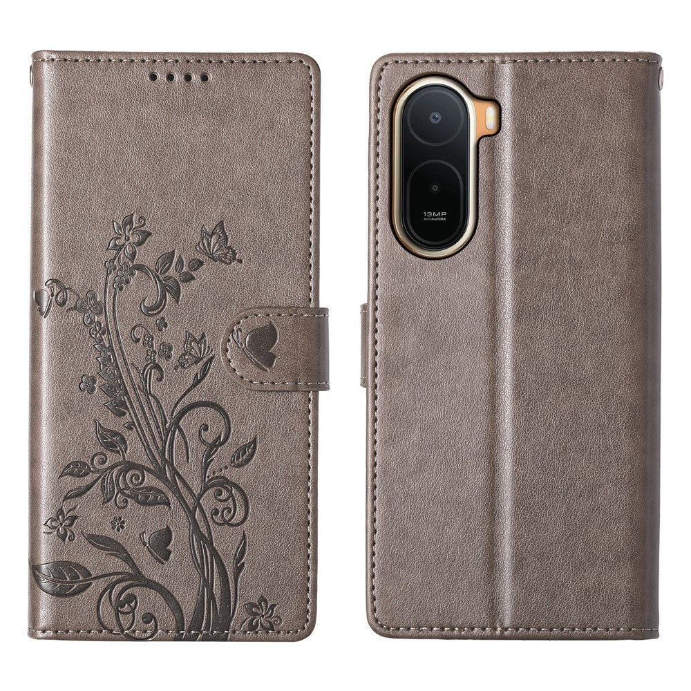 Wallet Case for Xiaomi Poco C85x 5G / Redmi A7 Pro 4G (171.56mm) / Redmi A7 Pro 5G Butterfly Floral Imprint PU Leather Phone Cover with Wrist Strap
