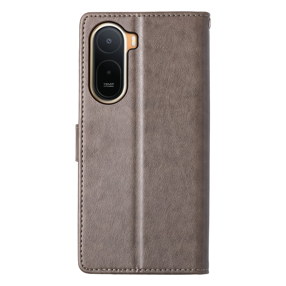 Wallet Case for Xiaomi Poco C85x 5G / Redmi A7 Pro 4G (171.56mm) / Redmi A7 Pro 5G Butterfly Floral Imprint PU Leather Phone Cover with Wrist Strap