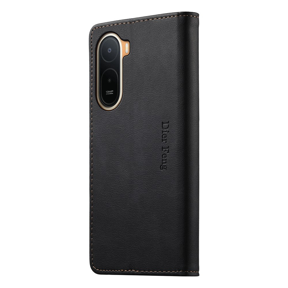 DIERFENG DF-019 Leather Wallet Case for Xiaomi Poco C85x 5G / Redmi A7 Pro 4G (171.56mm) / Redmi A7 Pro 5G Magnetic Flip Cover with Card Slots RFID Blocking