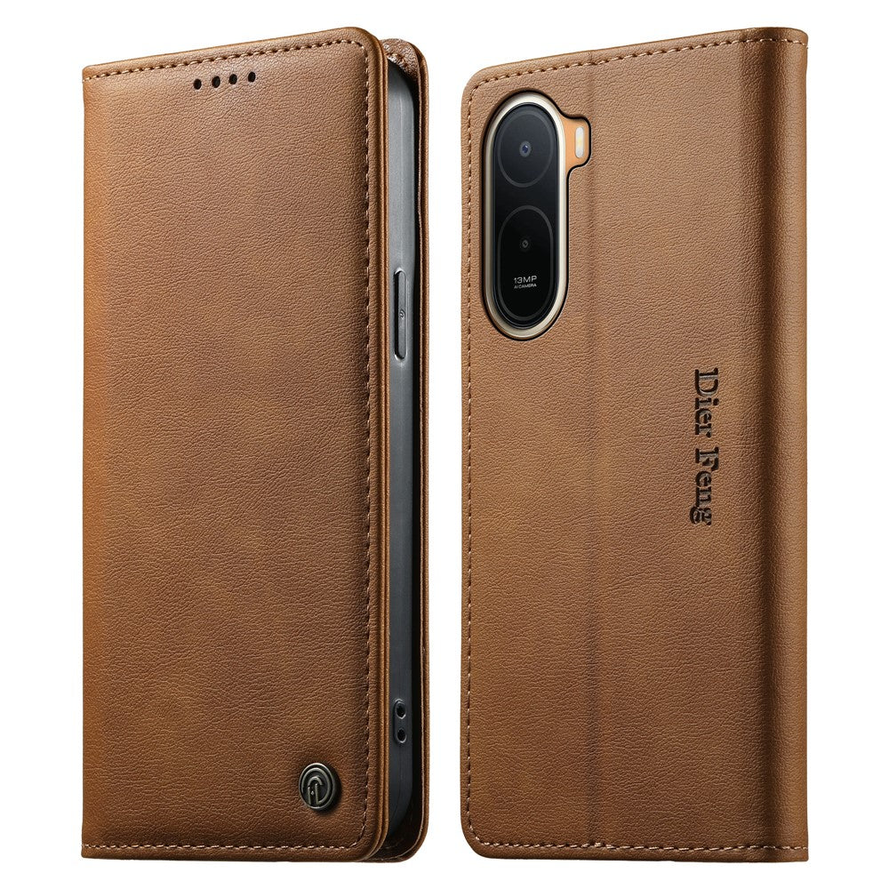 DIERFENG DF-019 Leather Wallet Case for Xiaomi Poco C85x 5G / Redmi A7 Pro 4G (171.56mm) / Redmi A7 Pro 5G Magnetic Flip Cover with Card Slots RFID Blocking