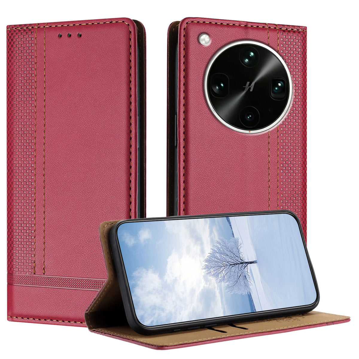 For Oppo Find X9 Ultra 5G Case L-Shaped Grid Pattern Leather Stand Phone Cover with Card Slots