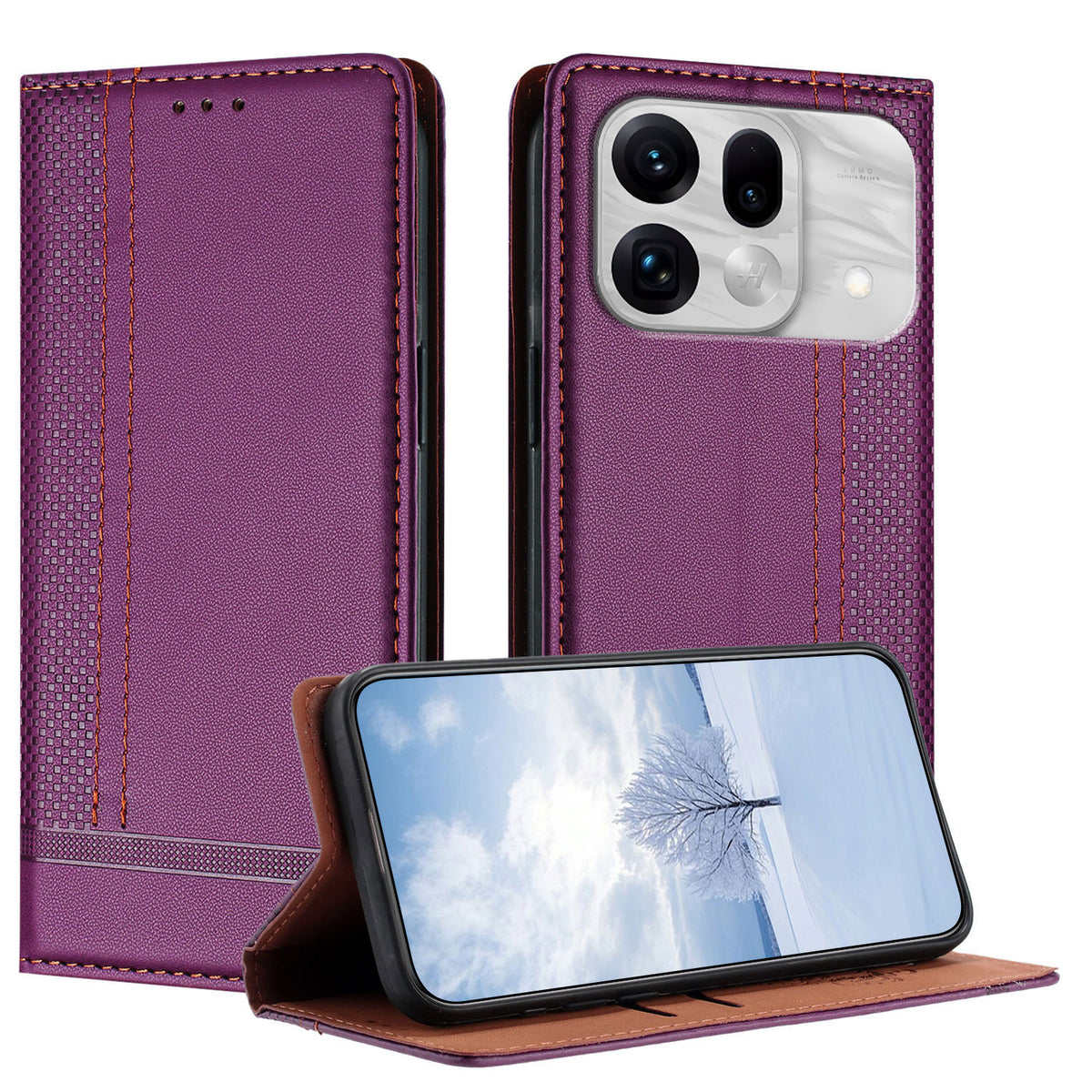 For Oppo Find X9s Pro 5G Case L-Shaped Grid Pattern Leather Stand Phone Cover with Card Slots