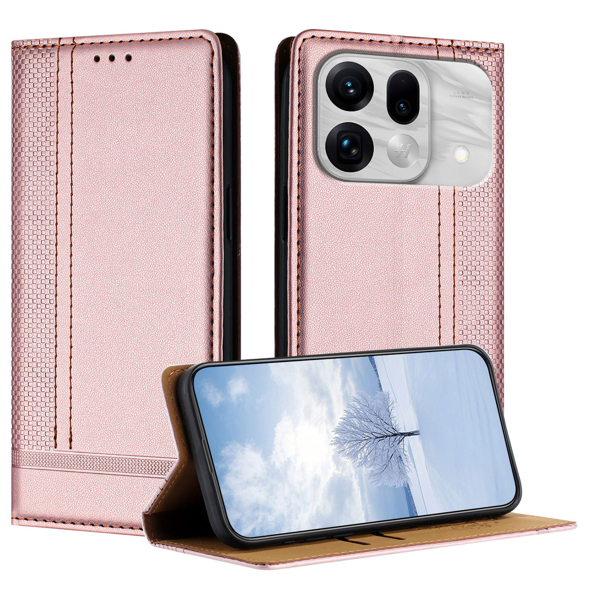 For Oppo Find X9s Pro 5G Case L-Shaped Grid Pattern Leather Stand Phone Cover with Card Slots