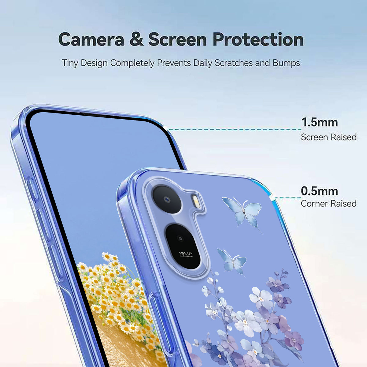 For Xiaomi Redmi A7 Pro 4G (171.56mm) / Poco C85x 5G Case Butterfly Floral Pattern Printing TPU Phone Back Cover