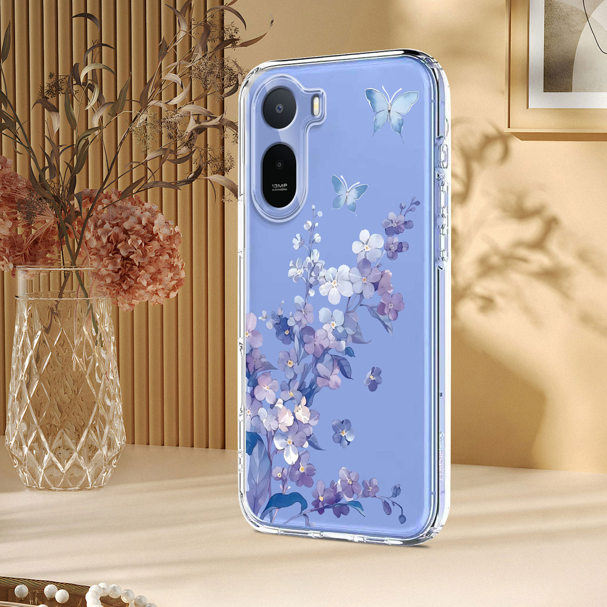 For Xiaomi Redmi A7 Pro 4G (171.56mm) / Poco C85x 5G Case Butterfly Floral Pattern Printing TPU Phone Back Cover