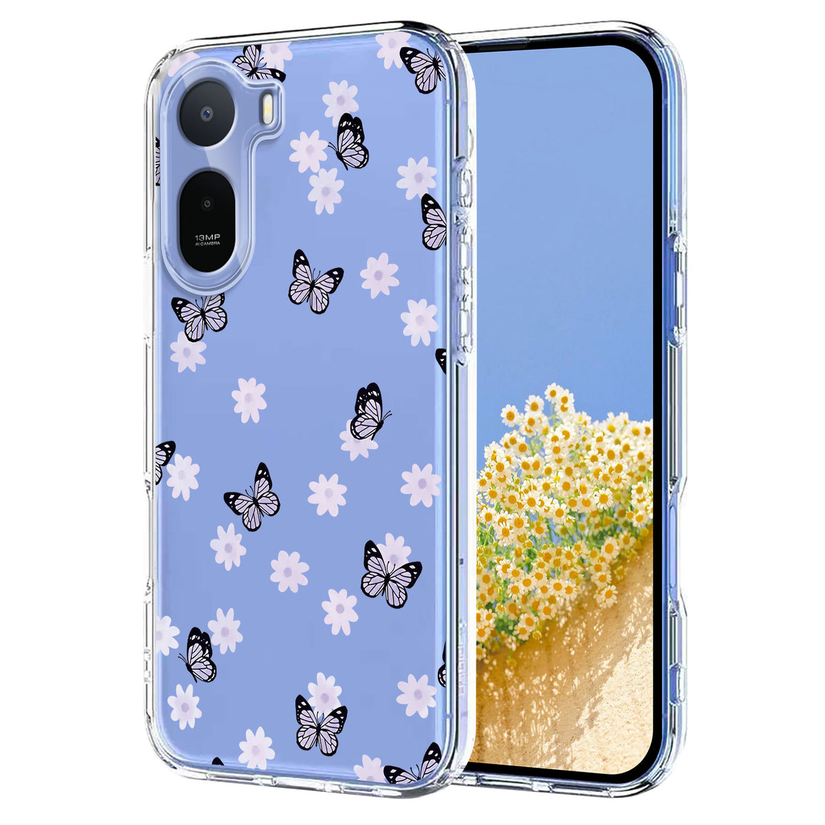 For Xiaomi Redmi A7 Pro 4G (171.56mm) / Poco C85x 5G Case Butterfly Floral Pattern Printing TPU Phone Back Cover