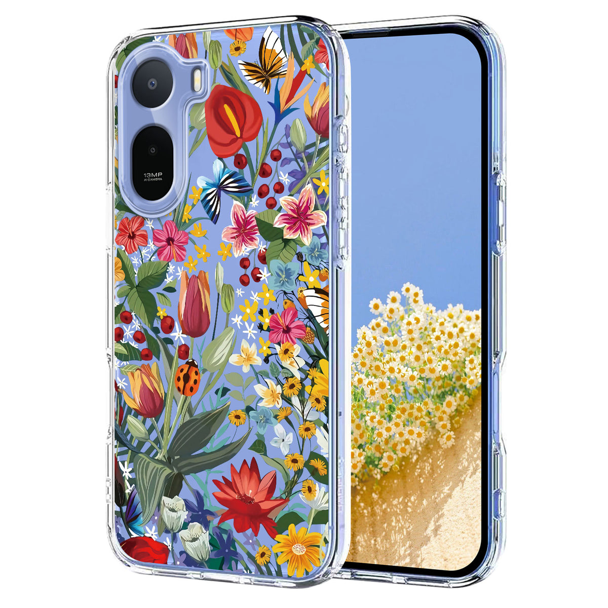For Xiaomi Redmi A7 Pro 4G (171.56mm) / Poco C85x 5G Case Butterfly Floral Pattern Printing TPU Phone Back Cover
