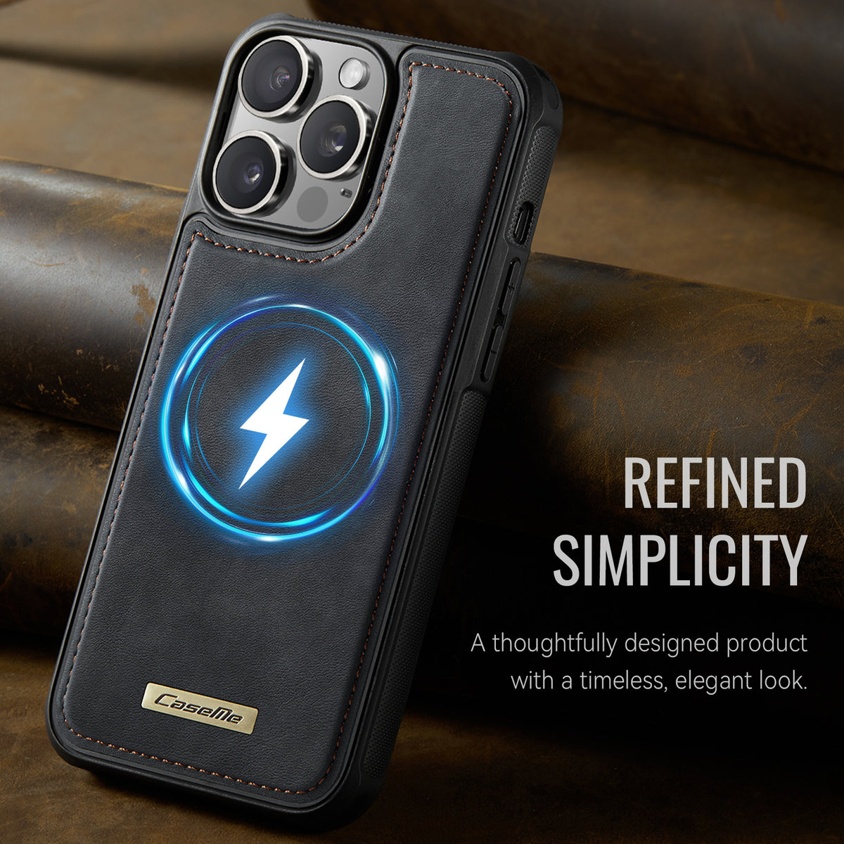 CaseMe för iPhone 15 Pro C69-serien magnetiskt skal läderbelagt TPU-mobilskydd