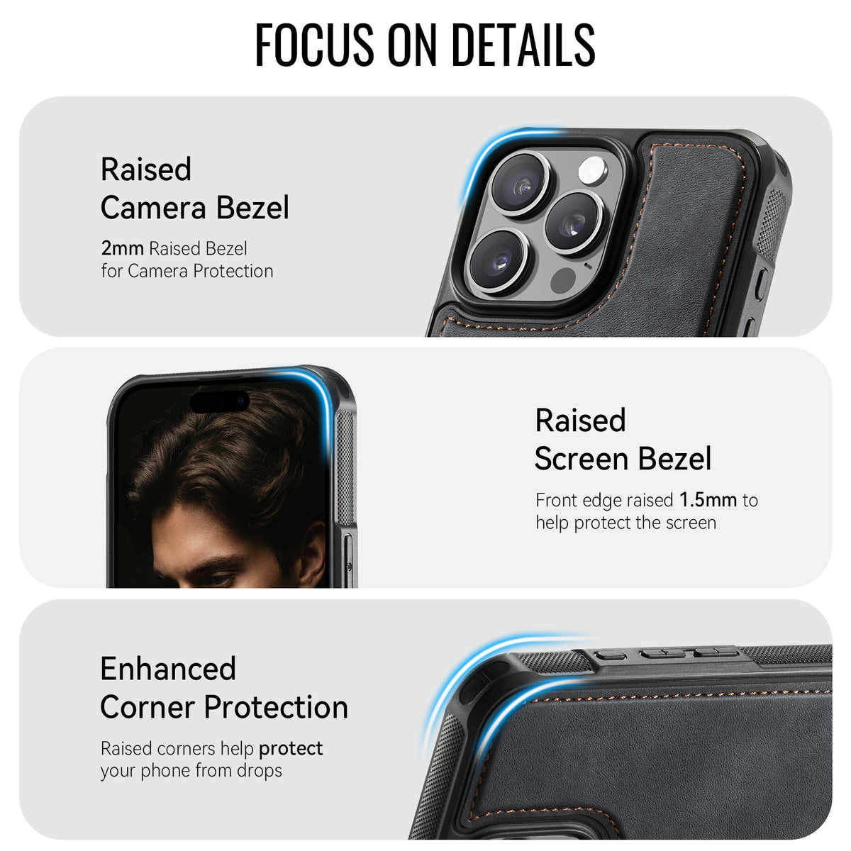 CaseMe For iPhone 15 Pro Max C69 Series Magnetic Case Leather Coated TPU Phone Cover