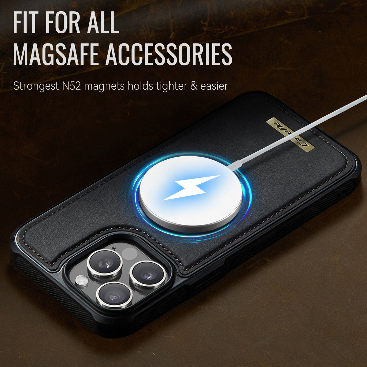 CaseMe For iPhone 15 Pro Max C69 Series Magnetic Case Leather Coated TPU Phone Cover