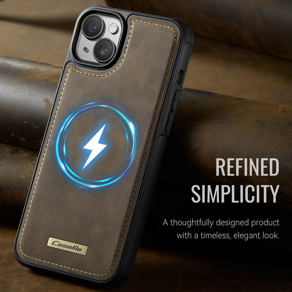 CaseMe For iPhone 13 C69 Series Magnetic Case Leather Coated TPU Phone Cover