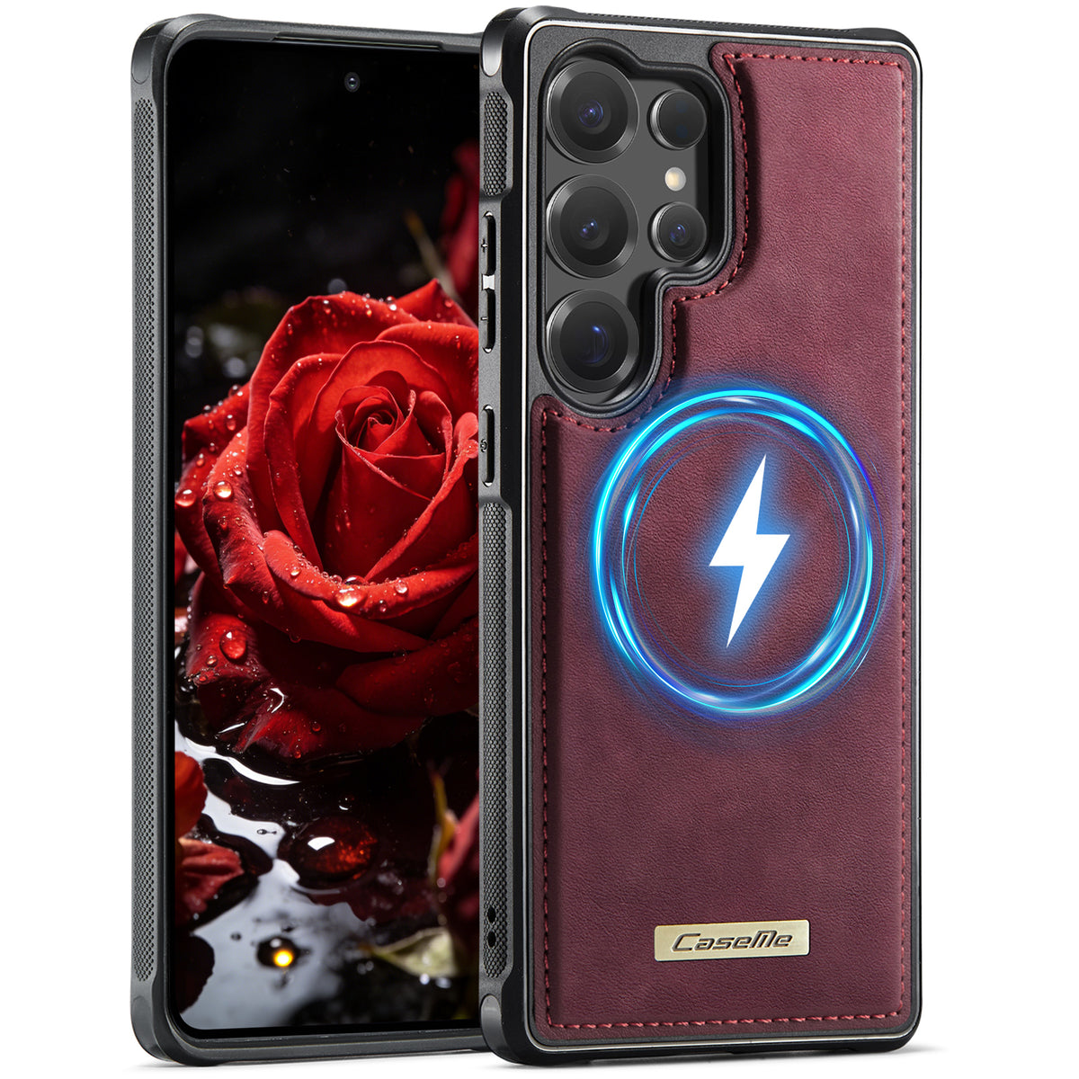 CaseMe til Samsung Galaxy S25 Ultra, magnetisk cover fra C69-serien, TPU-mobilcover med læderbelægning