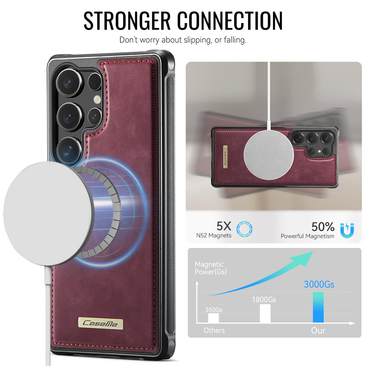 CaseMe til Samsung Galaxy S25 Ultra, magnetisk cover fra C69-serien, TPU-mobilcover med læderbelægning