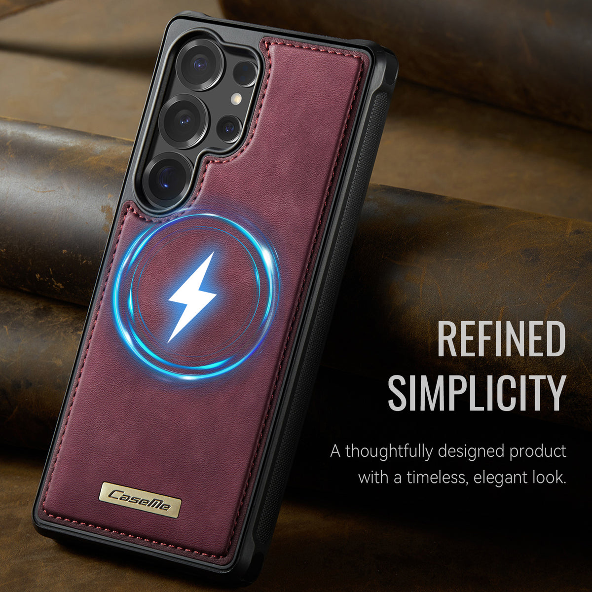 CaseMe til Samsung Galaxy S25 Ultra, magnetisk cover fra C69-serien, TPU-mobilcover med læderbelægning