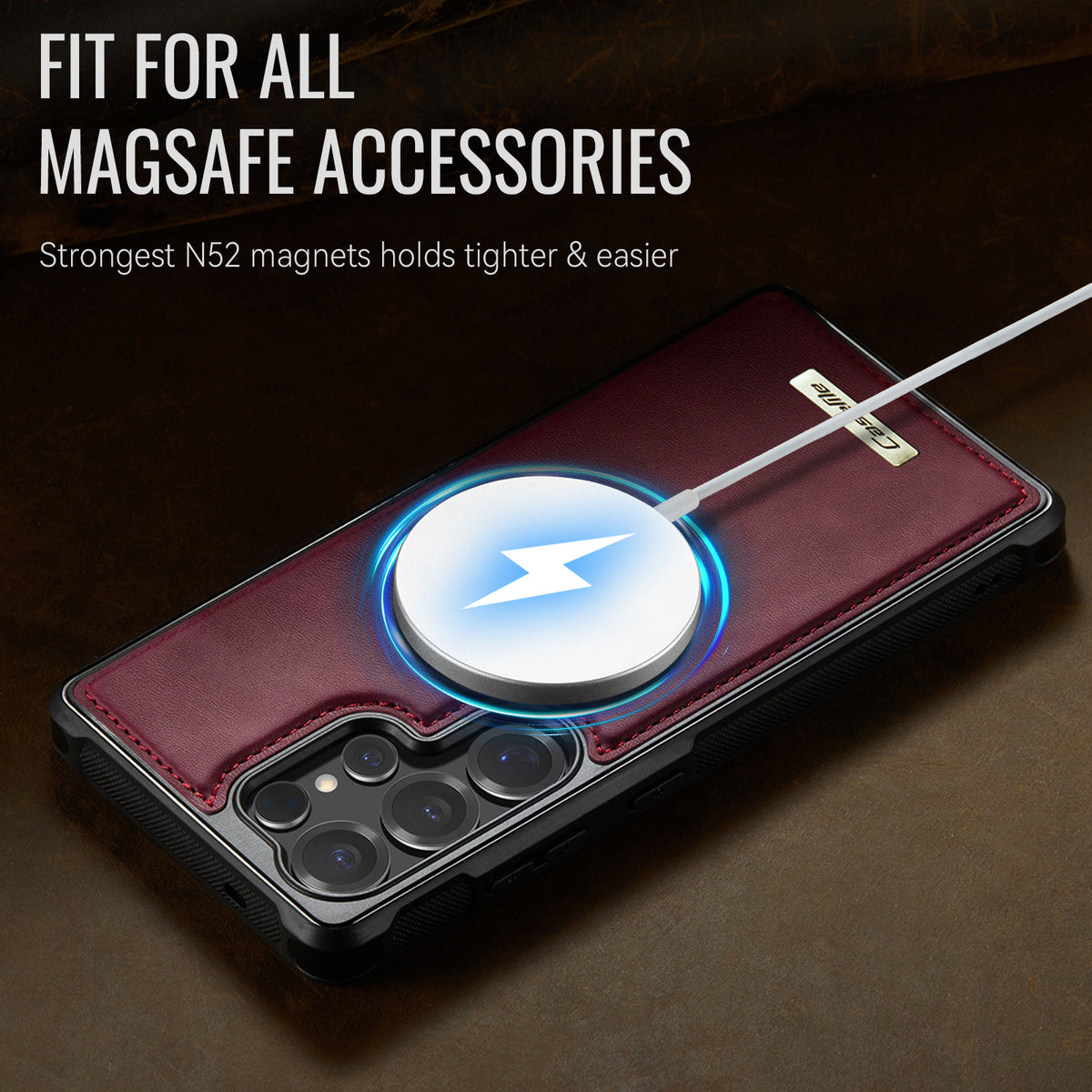 CaseMe til Samsung Galaxy S25 Ultra, magnetisk cover fra C69-serien, TPU-mobilcover med læderbelægning