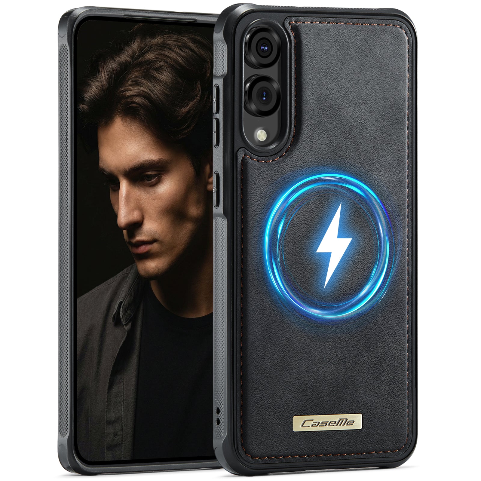 CaseMe For Samsung Galaxy S25 Edge C69 Series Magnetic Case Leather Coated TPU Phone Cover