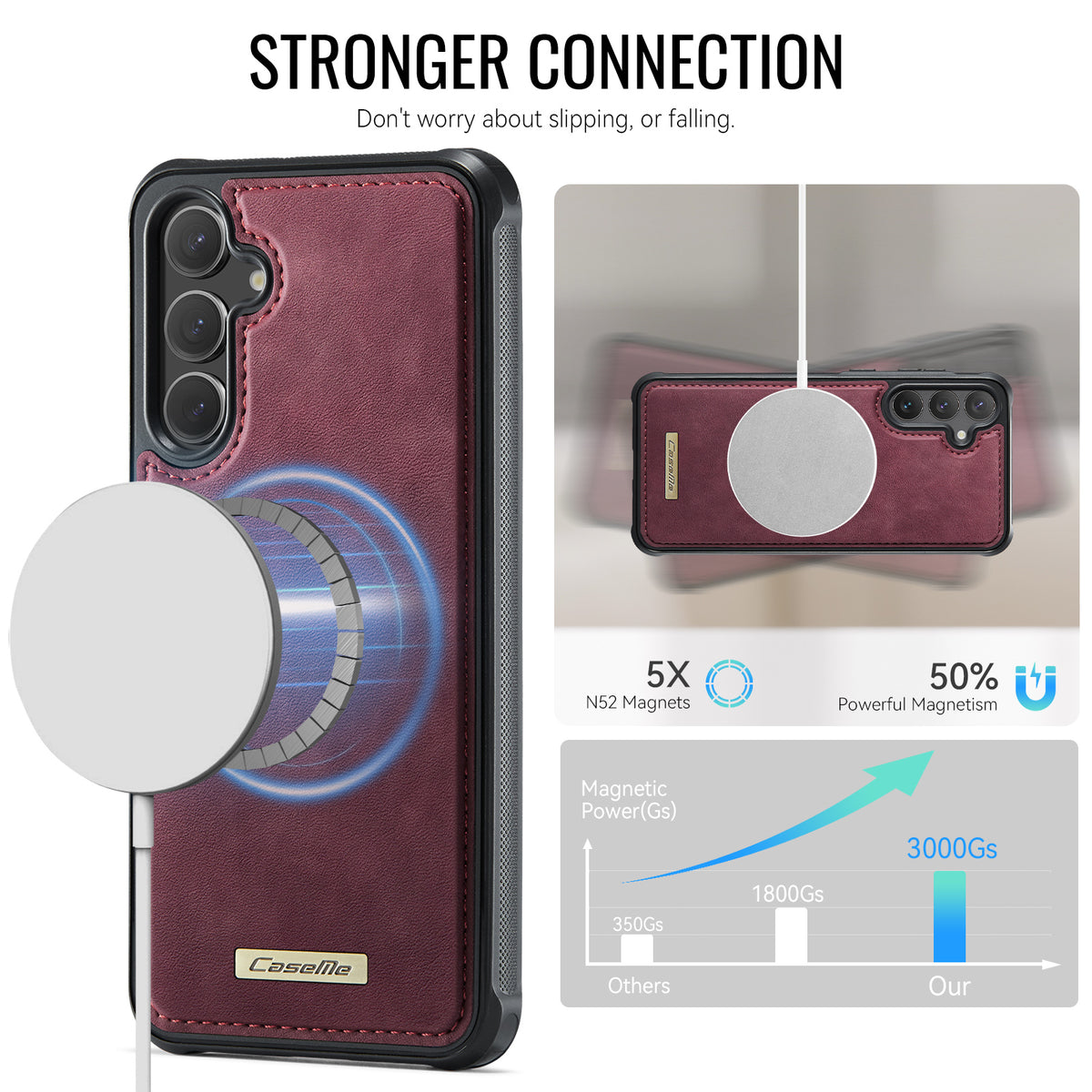 CaseMe For Samsung Galaxy S24 FE C69 Series Magnetic Case Leather Coated TPU Phone Cover