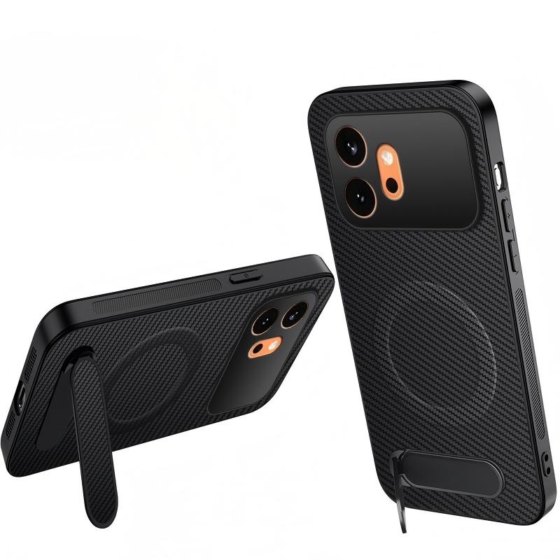 WANLONFENG For Honor 600 5G QT Series Magnetic Case Kickstand Carbon Fiber Texture PC TPU Phone Cover