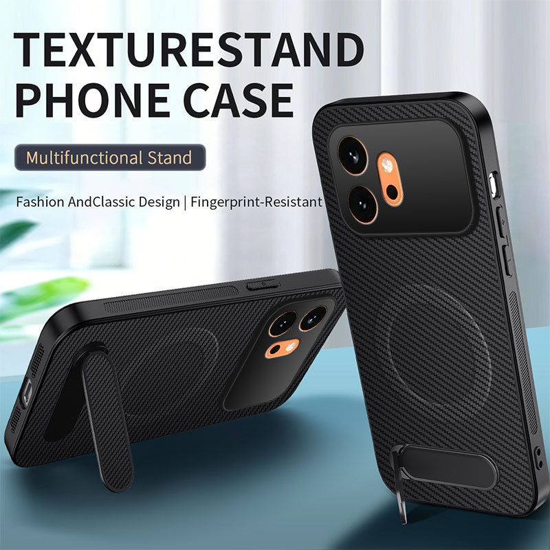WANLONFENG For Honor 600 5G QT Series Magnetic Case Kickstand Carbon Fiber Texture PC TPU Phone Cover