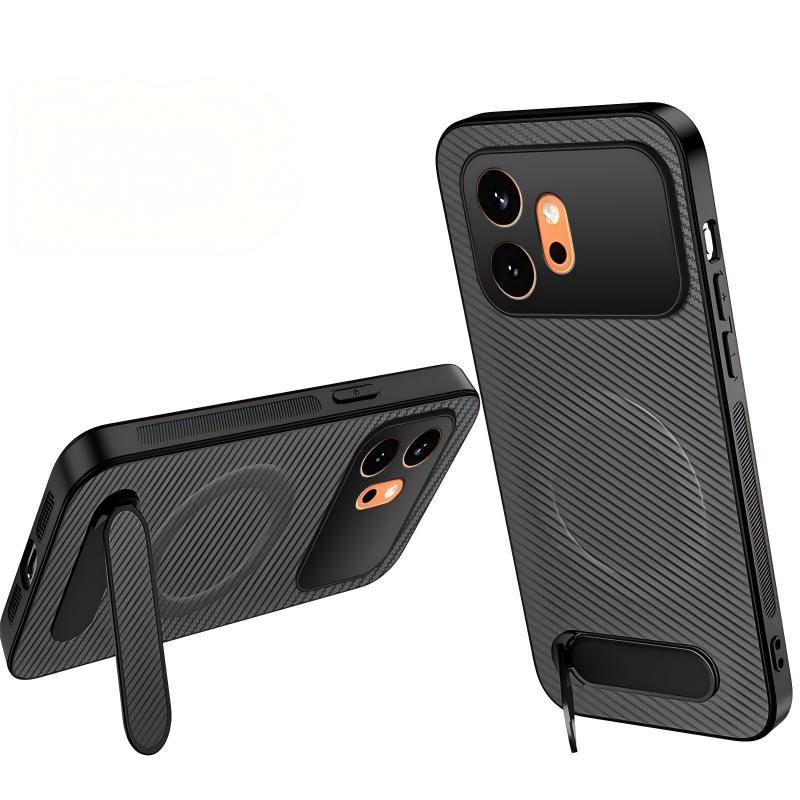 WANLONFENG For Honor 600 5G QT Series Magnetic Case Kickstand Carbon Fiber Texture PC TPU Phone Cover