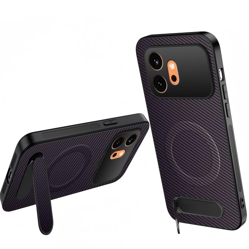WANLONFENG For Honor 600 5G QT Series Magnetic Case Kickstand Carbon Fiber Texture PC TPU Phone Cover