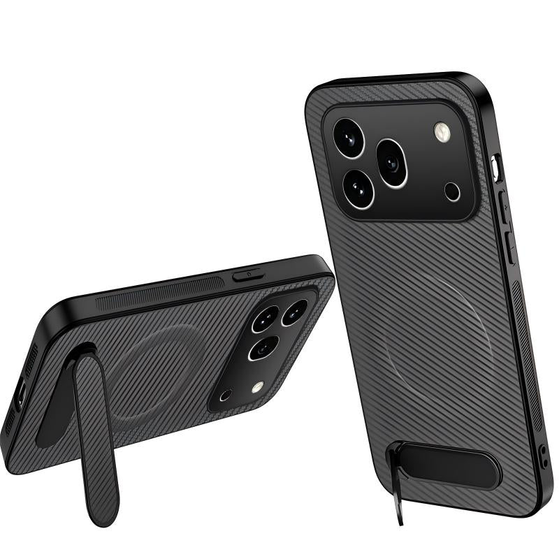 WANLONFENG Magnetiskt skal för Honor 600 Pro 5G QT-serien Stativ Kolfiberstruktur PC TPU mobilskal