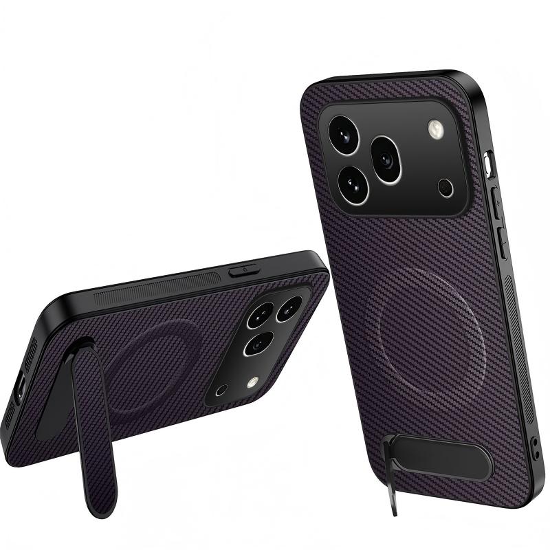 WANLONFENG Magnetiskt skal för Honor 600 Pro 5G QT-serien Stativ Kolfiberstruktur PC TPU mobilskal