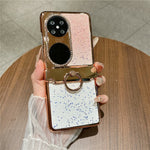 For Huawei Pocket 2 Case Glitter Rhinestone Ring Holder Kickstand Flip Folding Phone PC Protective Cover