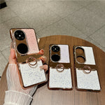 For Huawei Pocket 2 Case Glitter Rhinestone Ring Holder Kickstand Flip Folding Phone PC Protective Cover