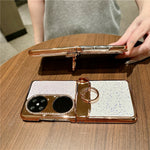 For Huawei Pocket 2 Case Glitter Rhinestone Ring Holder Kickstand Flip Folding Phone PC Protective Cover