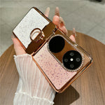 For Huawei Pocket 2 Case Glitter Rhinestone Ring Holder Kickstand Flip Folding Phone PC Protective Cover
