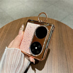 For Huawei Pocket 2 Case Glitter Rhinestone Ring Holder Kickstand Flip Folding Phone PC Protective Cover