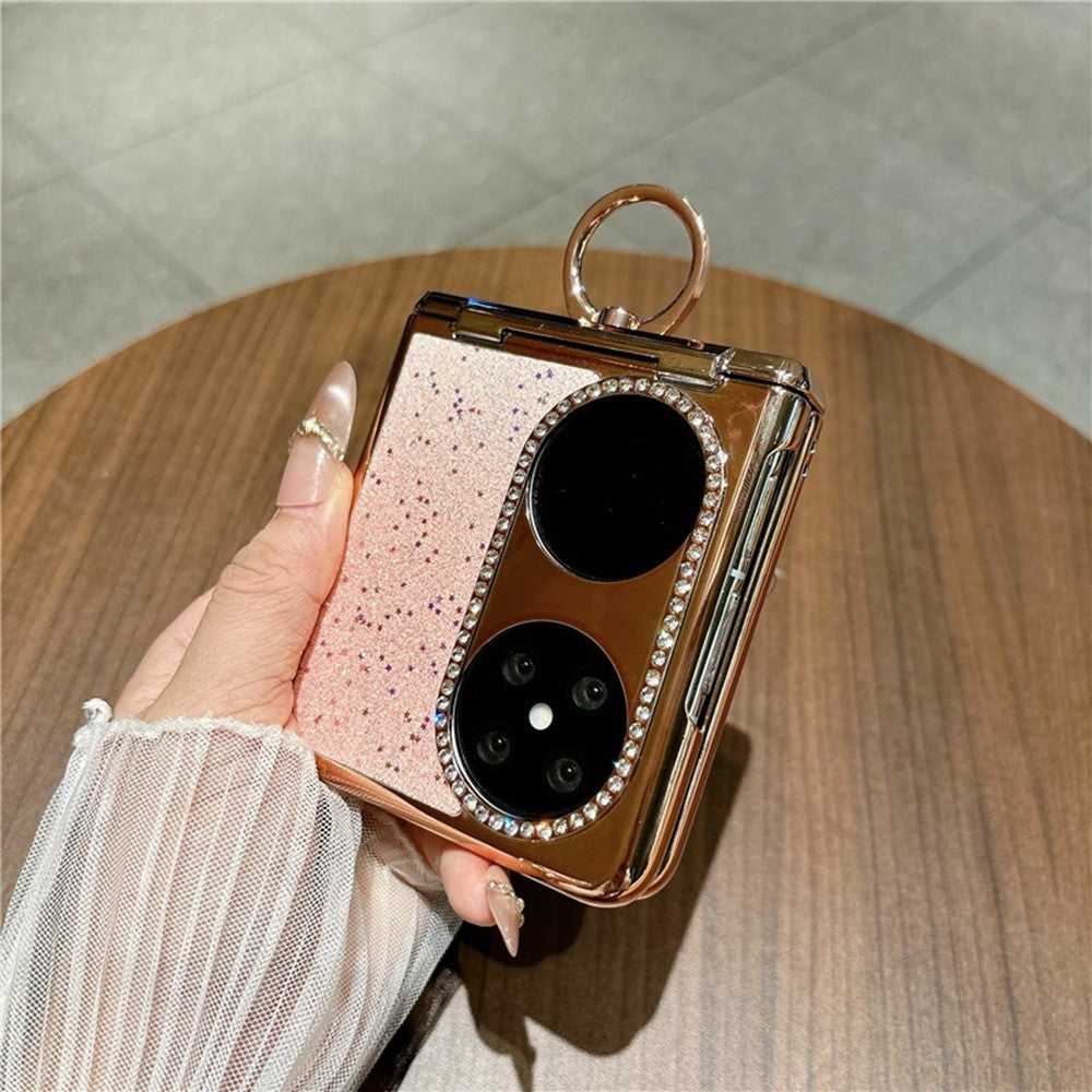 For Huawei Pocket 2 Case Glitter Rhinestone Ring Holder Kickstand Flip Folding Phone PC Protective Cover