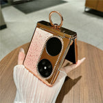 For Huawei Pocket 2 Case Glitter Rhinestone Ring Holder Kickstand Flip Folding Phone PC Protective Cover
