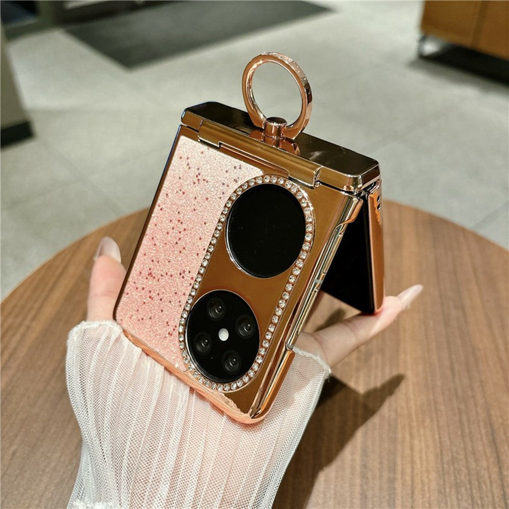 Huawei Pocket 2 Skal Glitter Strass Ring Hållare Stativ Flip Vikbart mobil PC Skyddande Skal
