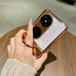 Huawei Pocket 2 Skal Glitter Strass Ring Hållare Stativ Flip Vikbart mobil PC Skyddande Skal