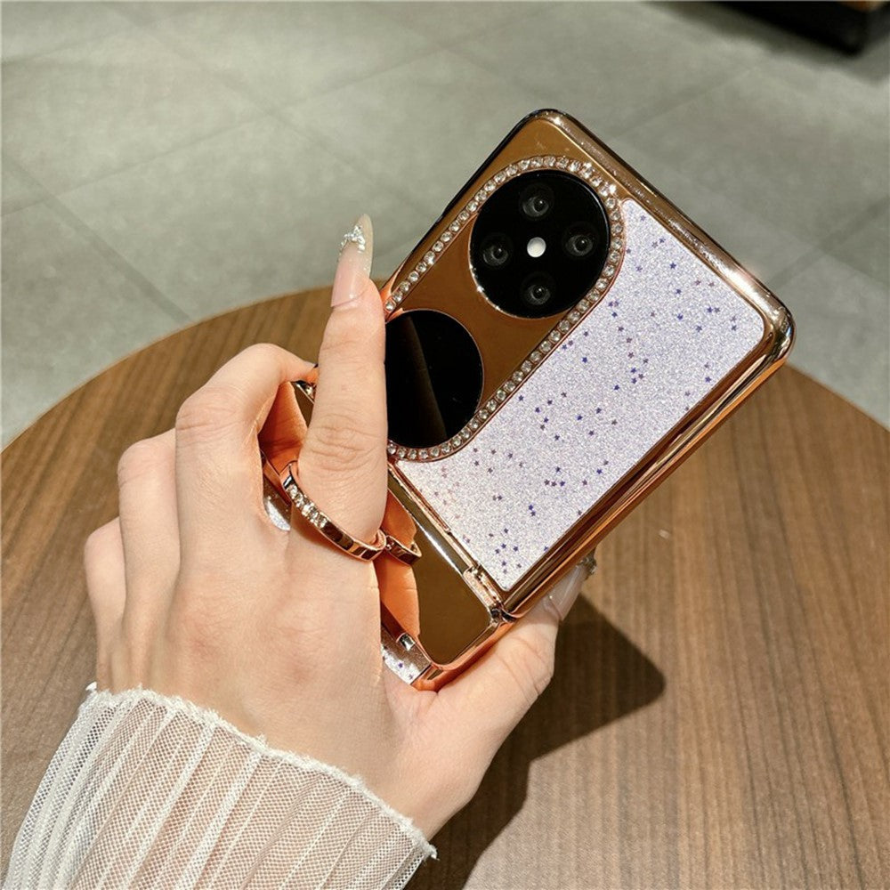 Huawei Pocket 2 Skal Glitter Strass Ring Hållare Stativ Flip Vikbart mobil PC Skyddande Skal