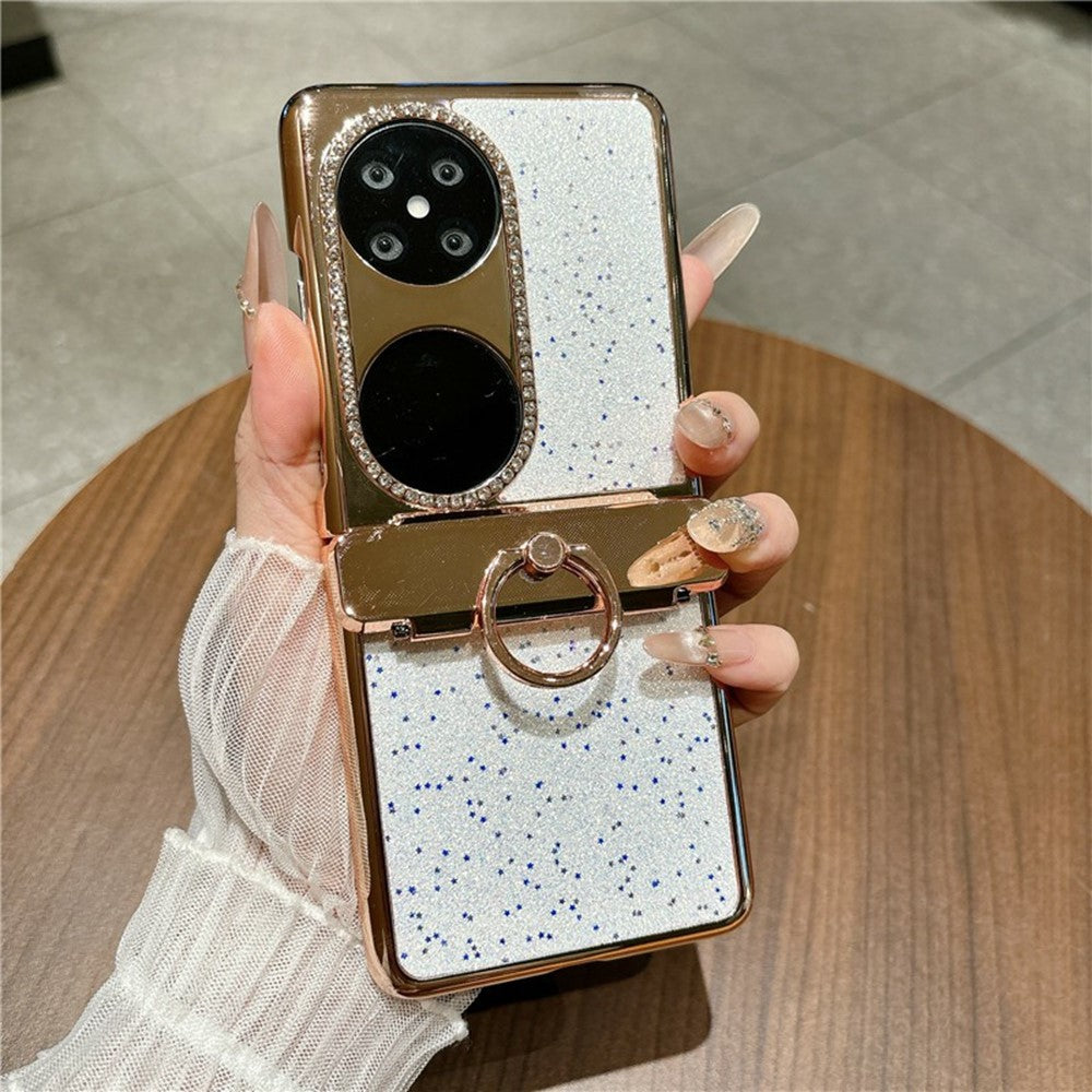 Huawei Pocket 2 Skal Glitter Strass Ring Hållare Stativ Flip Vikbart mobil PC Skyddande Skal