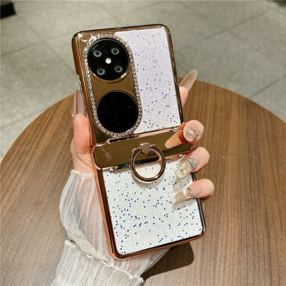 For Huawei Pocket 2 Case Glitter Rhinestone Ring Holder Kickstand Flip Folding Phone PC Protective Cover