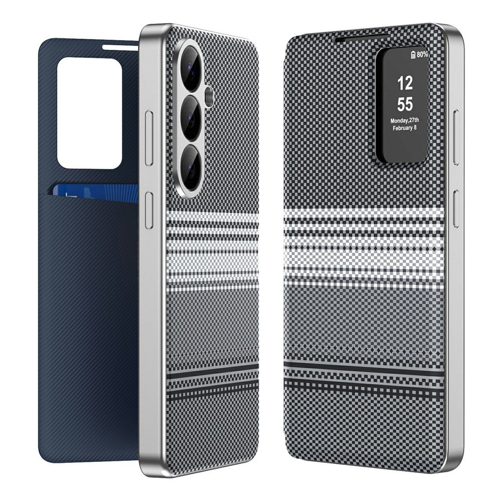 For Samsung Galaxy A56 5G  /  A36 5G Case Card Slot View Window Gradient Color Checkered Pattern Leather Phone Cover