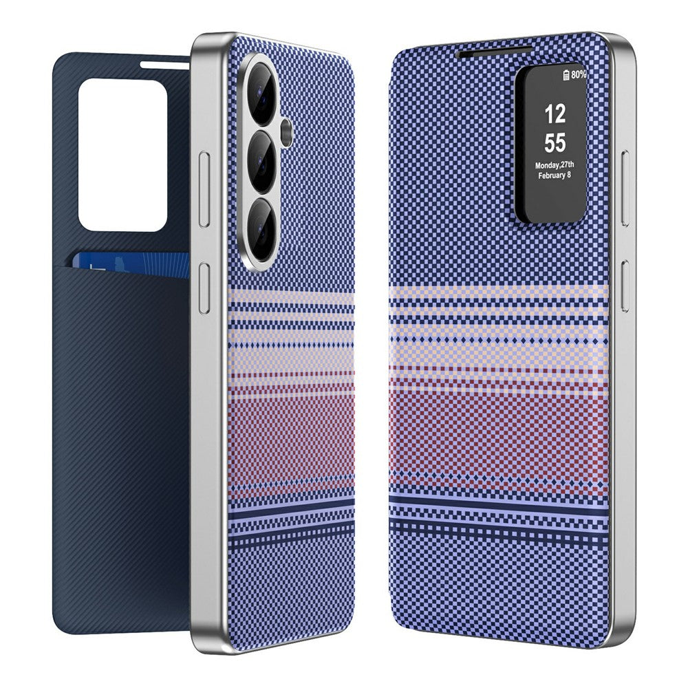 For Samsung Galaxy A56 5G  /  A36 5G Case Card Slot View Window Gradient Color Checkered Pattern Leather Phone Cover