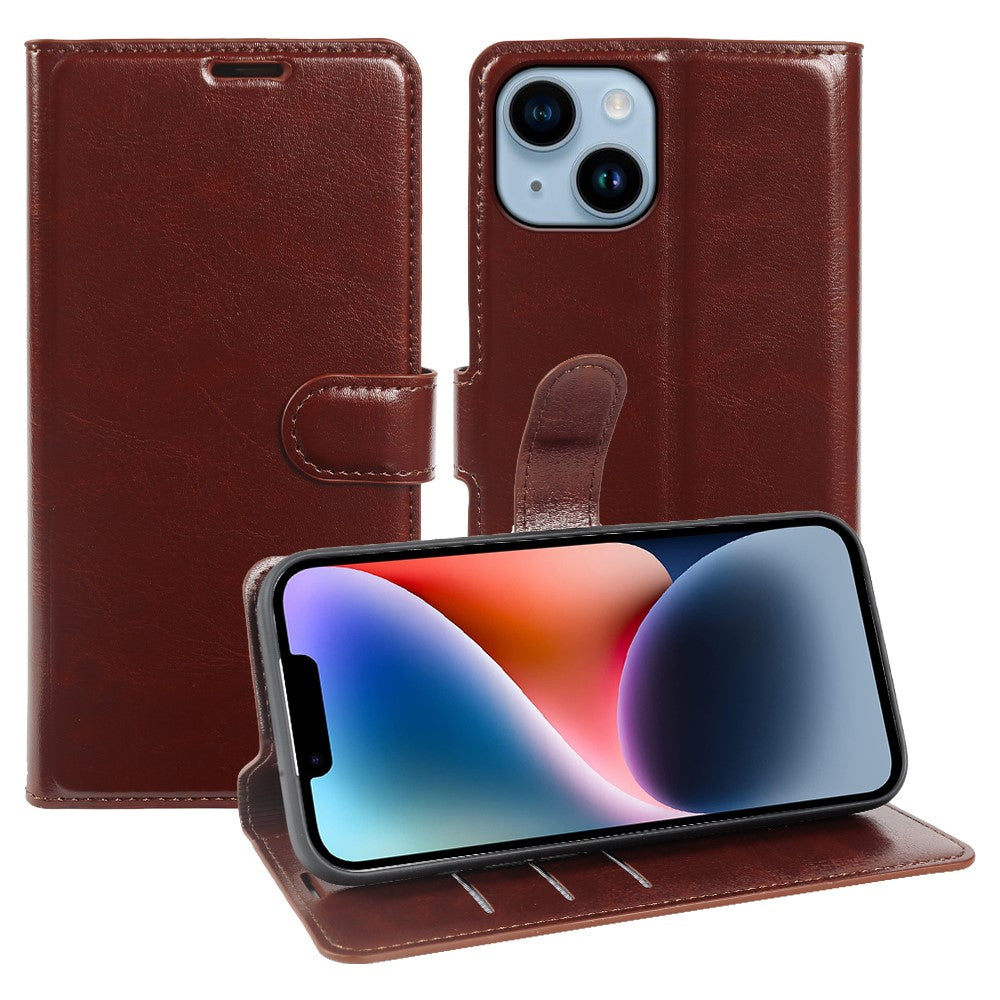 Til iPhone 14 Plus Pung Cover Crazy Horse Tekstur Læder Flip Telefon Cover med Magnetisk Lukning