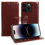 For iPhone 14 Pro Max Wallet Case Crazy Horse Texture Leather Flip Phone Cover with Magnetic Closure