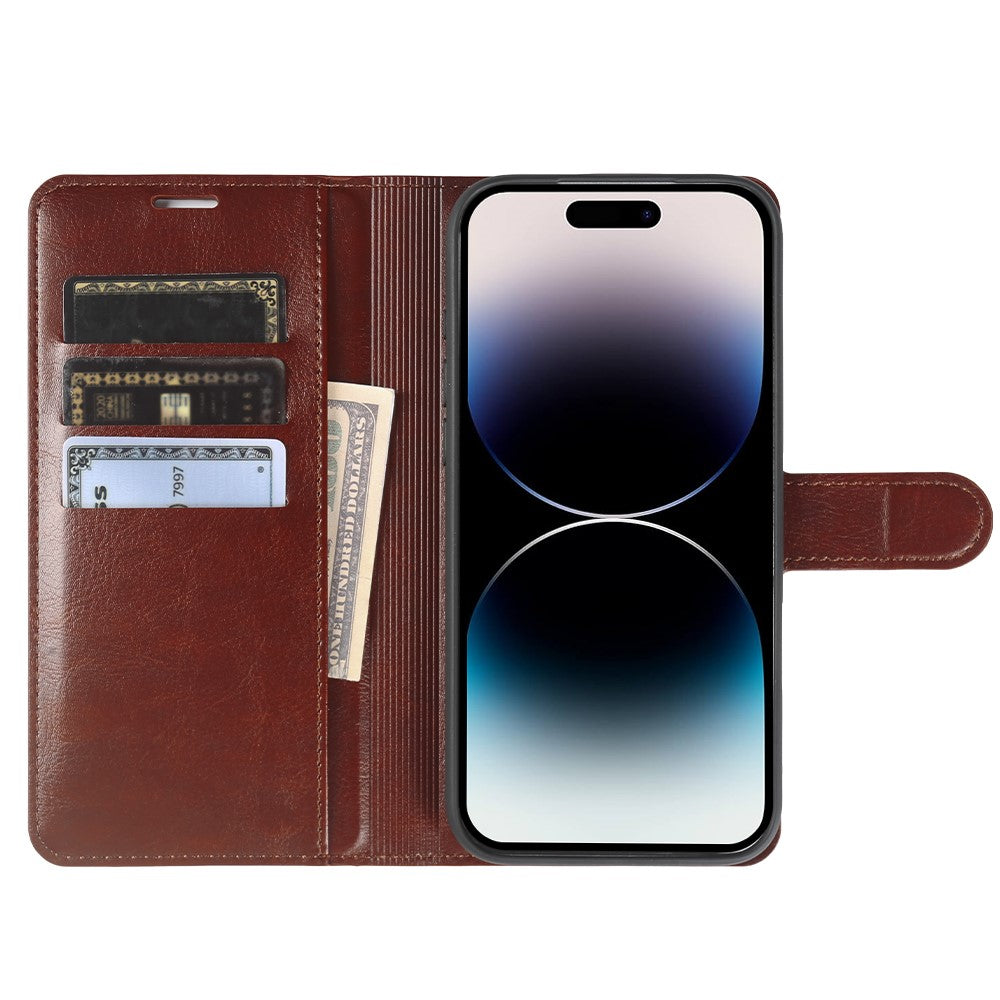 For iPhone 14 Pro Max Wallet Case Crazy Horse Texture Leather Flip Phone Cover with Magnetic Closure